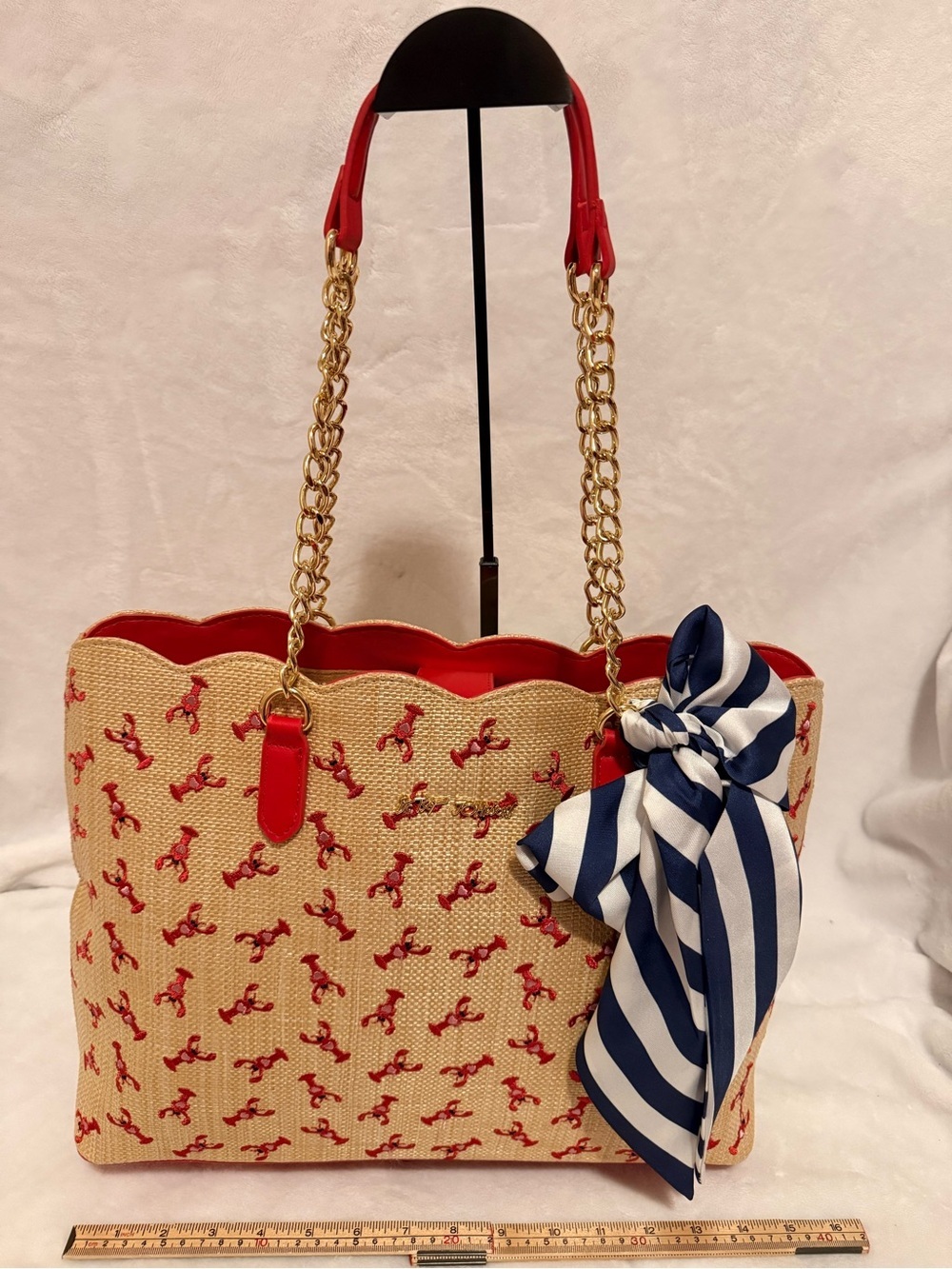 NWT Betsey Johnson XoteTote Shoulder Bag with Embroidered Lobster & Scarf